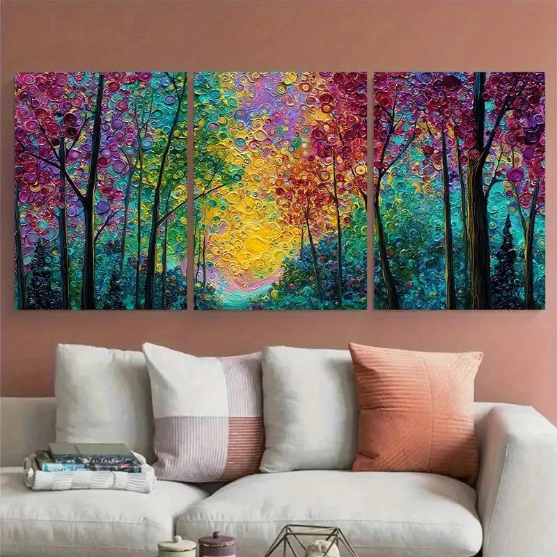 3pcs Large Abstract Sunset Forest Autumn Perfect Wall Art Set Canvas Framed 40x60cm - High Quality Print 100% Australian Made Wall Canvas Ready to Hang