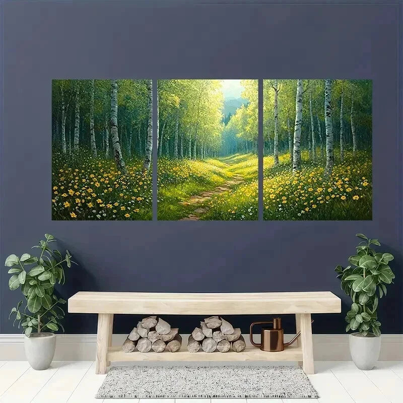 3pcs Serene Forest & Wildflower Scenery Wall Art Set Canvas Framed 40x60cm - High Quality Print 100% Australian Made Wall Canvas Ready to Hang