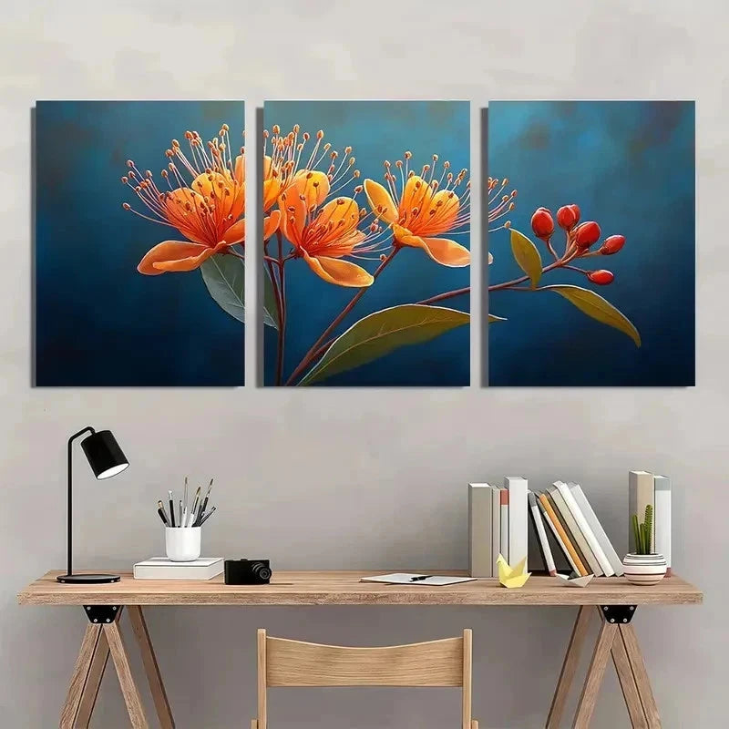 3pcs Myrtle Flower Nature Perfect Wall Art Set Canvas Framed 40x60cm - High Quality Print 100% Australian Made Wall Canvas Ready to Hang
