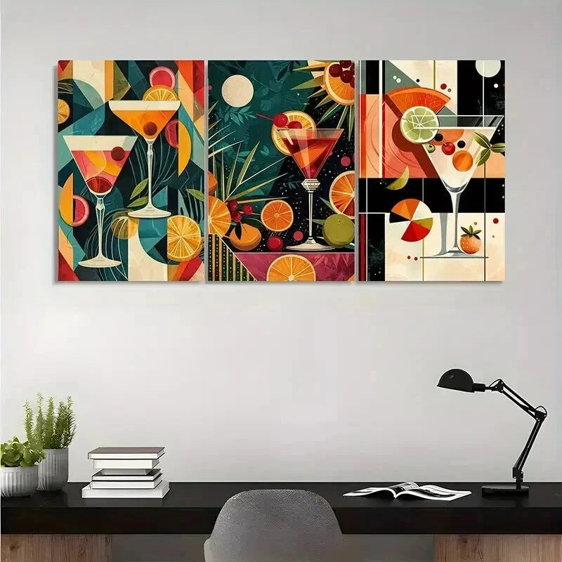 3pcs Vibrant Martini & Citrus Fruit Prints Wall Art Set Canvas Framed 40x60cm - High Quality Print 100% Australian Made Wall Canvas Ready to Hang