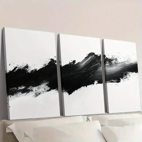 3pcs Black White Abstract Stroke Graffiti Wall Art Set Canvas Unframed - High Quality Print 100% Australian Made Wall Canvas
