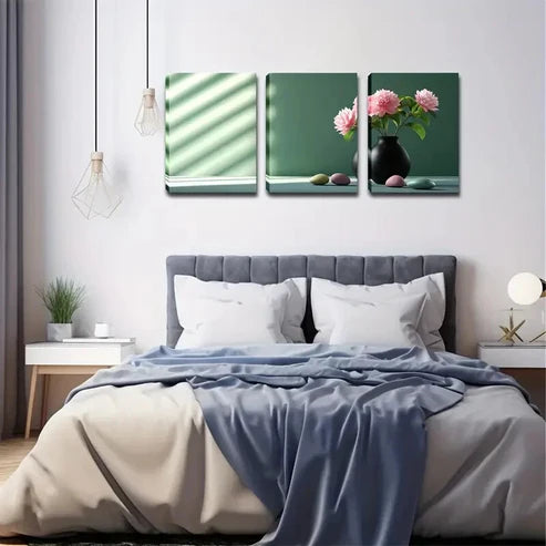 3pcs Sun Windowsill Peony Vase Realistic Perfect Wall Art Canvas Unframed - High Quality Print 100% Australian Made Wall Canvas