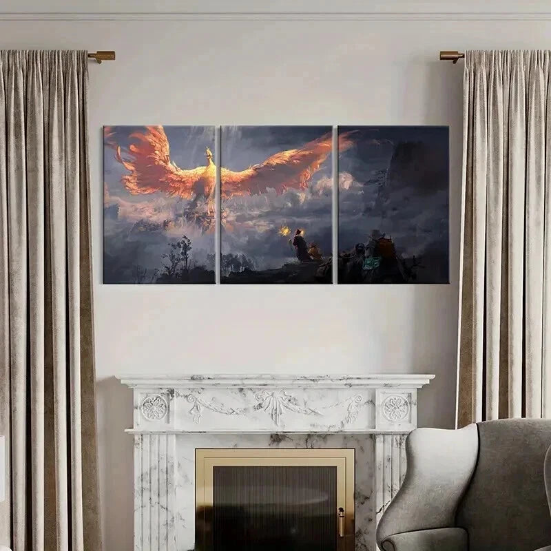 3pcs Vibrant Phoenix & Dragon Fantasy Wall Art Set Canvas Framed 40x60cm - High Quality Print 100% Australian Made Wall Canvas Ready to Hang