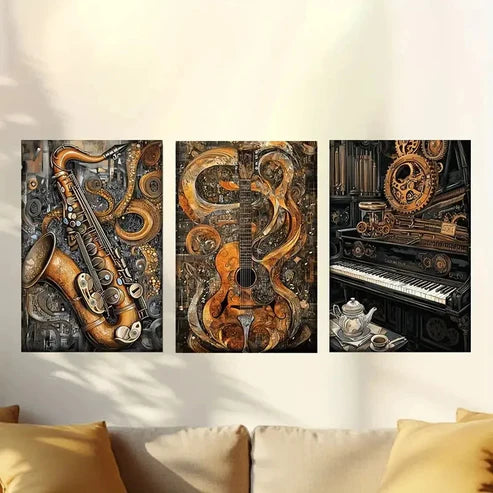 3pcs Heavy Metal, Rock guitar, Piano, Saxophone Wall Art Set Canvas Unframed - High Quality Print 100% Australian Made Wall Canvas