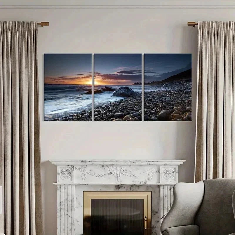 3pcs Beach Sunset Nature Landscape Sea Wall Art Set Canvas Framed 40x60cm - High Quality Print 100% Australian Made Wall Canvas Ready to Hang