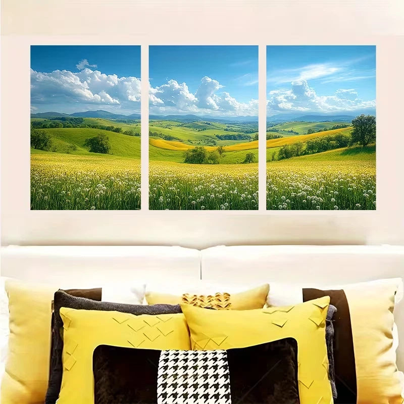 3pcs Blue Sky and Nature Landscape Wheat Field Wall Art Set Canvas Framed 60x90cm - High Quality Print 100% Australian Made Wall Canvas Ready to Hang