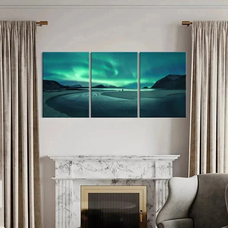 3pcs Nordic Natural Landscape Aurora Wall Art Set Canvas Framed 40x60cm - High Quality Print 100% Australian Made Wall Canvas Ready to Hang