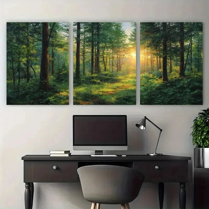 3pcs Sunrise View Among Trees The Forest Perfect Wall Art Canvas Framed 60x90cm
