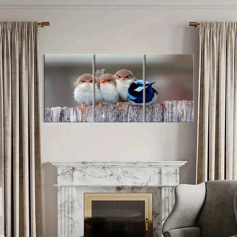 3pcs Animals White Brown & Blue Birds Pets Wall Art Set Canvas Framed 40x60cm - High Quality Print 100% Australian Made Wall Canvas Ready to Hang