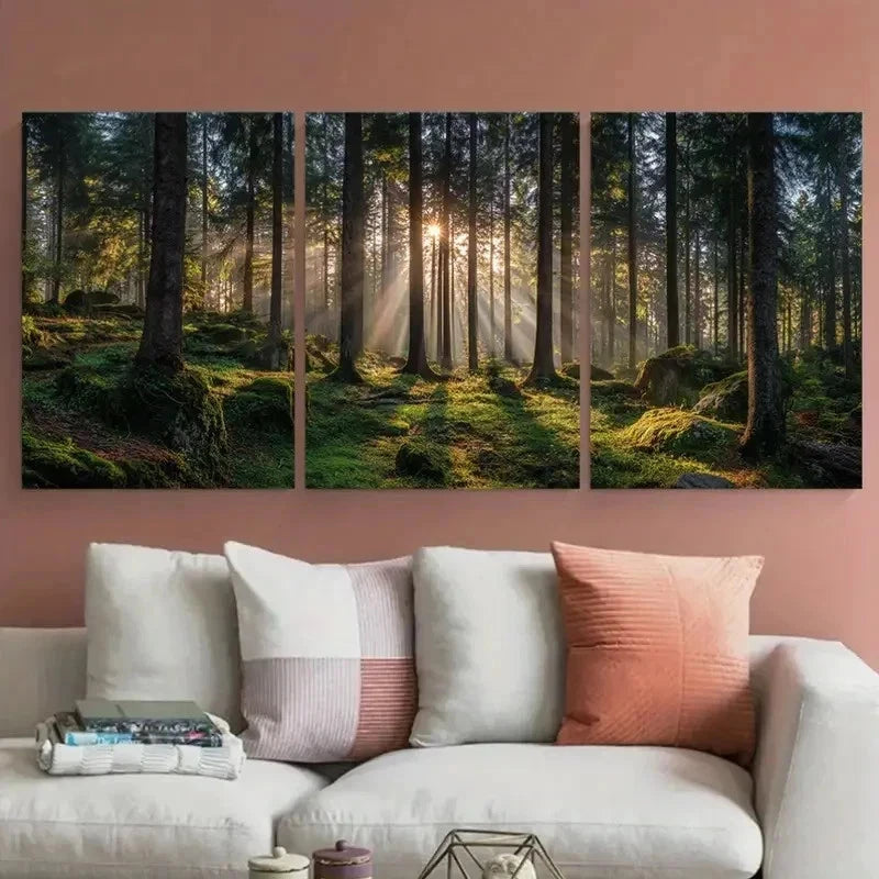 3pcs Scenic Sunrise In Forest Nature Perfect Wall Art Set Canvas Framed 40x60cm - High Quality Print 100% Australian Made Wall Canvas Ready to Hang