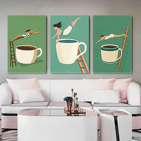 3pcs Chic Coffee Diver Wall Art Set Canvas Unframed - High Quality Print 100% Australian Made Wall Canvas