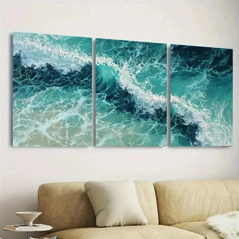 3pcs Green On Canvas, Green Ocean Wall Art Set Canvas Framed 60x90cm - High Quality Print 100% Australian Made Wall Canvas Ready to Hang