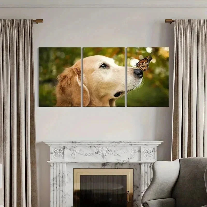 3pcs Golden Retriever with Butterfly Wall Art Set Canvas Framed 40x60cm - High Quality Print 100% Australian Made Wall Canvas Ready to Hang