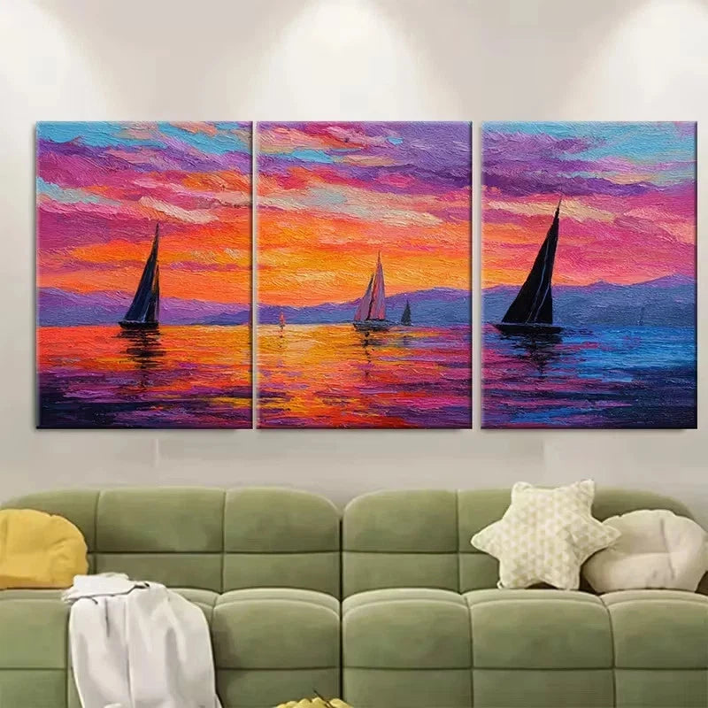 3pcs Sunset Sailing Wall Art Set Canvas Framed 40x60cm - High Quality Print 100% Australian Made Wall Canvas Ready to Hang