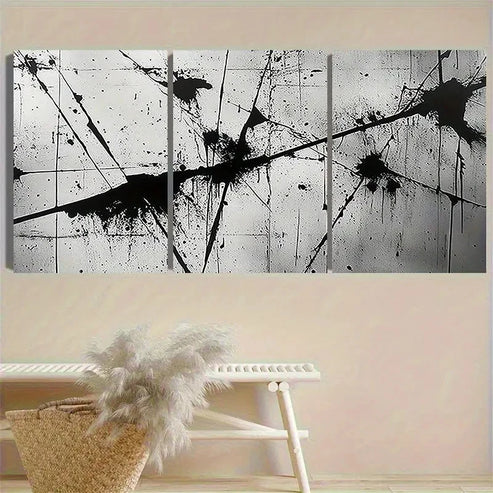 3pcs Monochrome Abstract Ink Wall Art Set Canvas Unframed - High Quality Print 100% Australian Made Wall Canvas