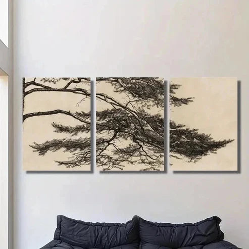 3pcs Chinese Zen Pine Trees Decoration Wall Art Set Canvas Unframed - High Quality Print 100% Australian Made Wall Canvas