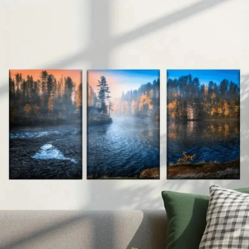 3pcs River in the Middle of a Forest Wall Art Set Canvas Framed 40x60cm - High Quality Print 100% Australian Made Wall Canvas Ready to Hang