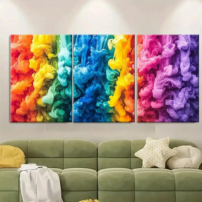 3pcs Rainbow Ink Flow Abstract Perfect Wall Art Set Canvas Framed 40x60cm - High Quality Print 100% Australian Made Wall Canvas Ready to Hang