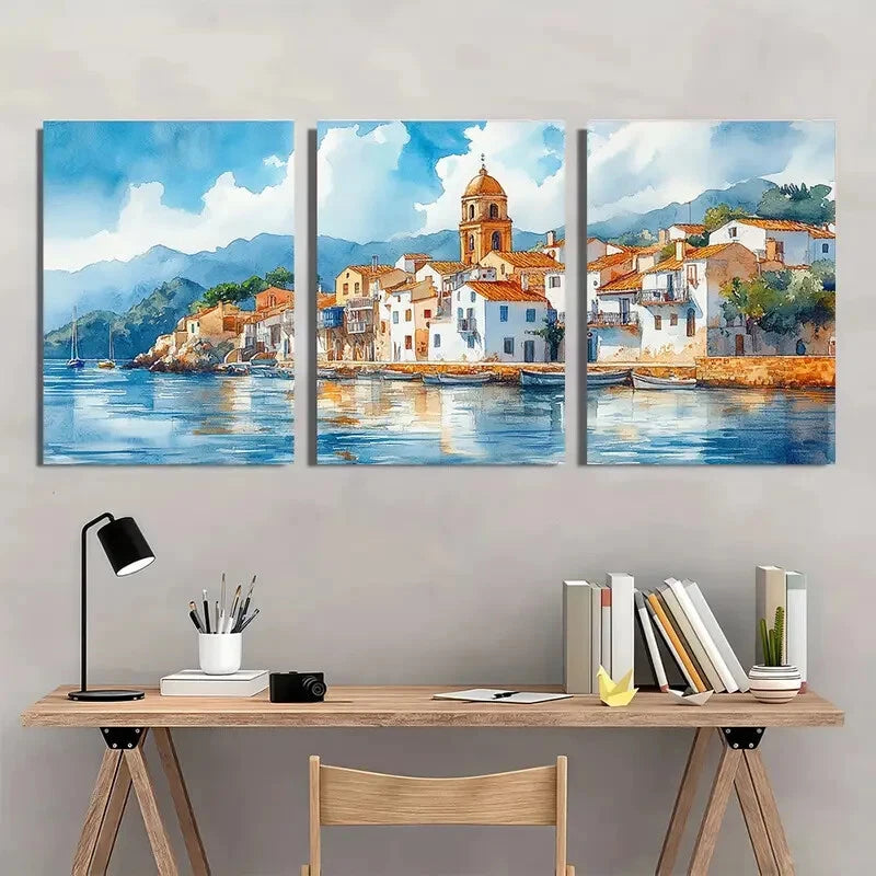 3pcs Spanish Catalonia Home Countryside Wall Art Set Canvas Framed 40x60cm - High Quality Print 100% Australian Made Wall Canvas Ready to Hang
