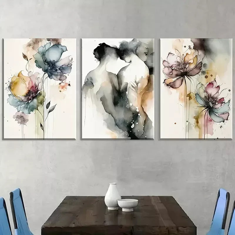 3pcs Modern Love Embraces Abstract Figure Wall Art Set Canvas Framed 40x60cm - High Quality Print 100% Australian Made Wall Canvas Ready to Hang