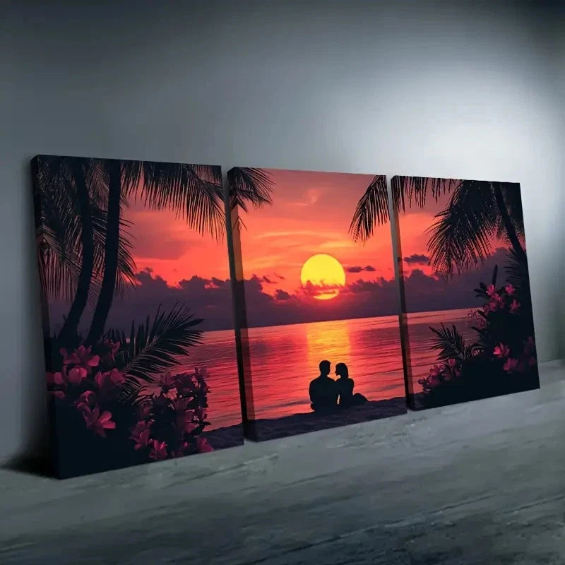 3pcs Beach Scene with Palm Trees Nature Wall Art Set Canvas Framed 50x70cm - High Quality Print 100% Australian Made Wall Canvas Ready to Hang