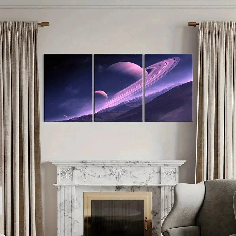 3pcs Nebula Saturn Rings & Planets Wall Art Set Canvas Framed 40x60cm - High Quality Print 100% Australian Made Wall Canvas Ready to Hang