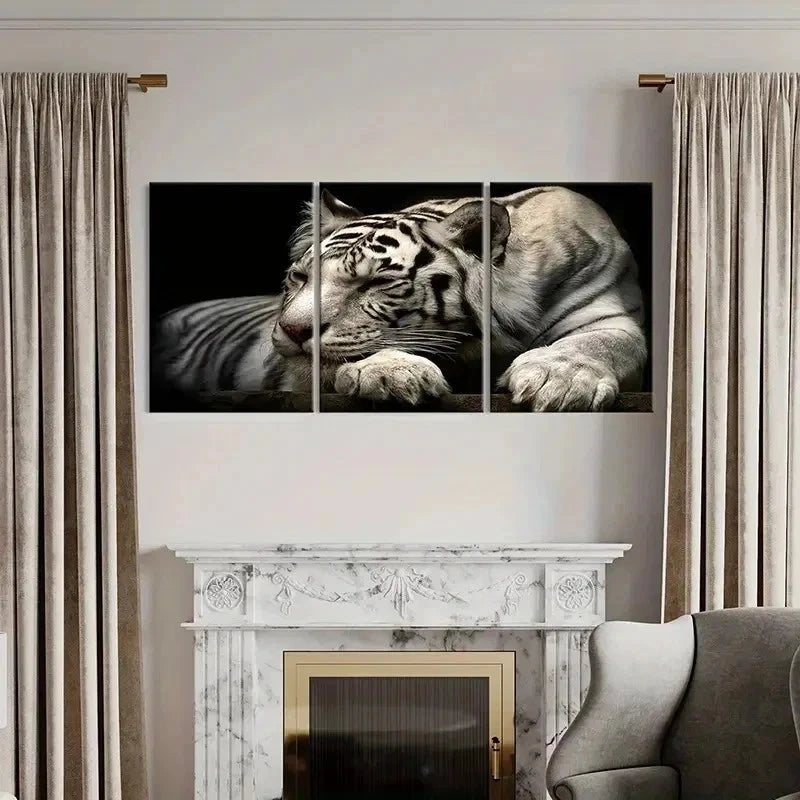 3pcs White Tiger Animal Prints Decor Wall Art Set Canvas Framed 40x60cm - High Quality Print 100% Australian Made Wall Canvas Ready to Hang