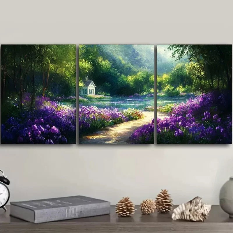 3pcs Featuring Purple Flowers Floral Nature Wall Art Set Canvas Framed 50x70cm - High Quality Print 100% Australian Made Wall Canvas Ready to Hang