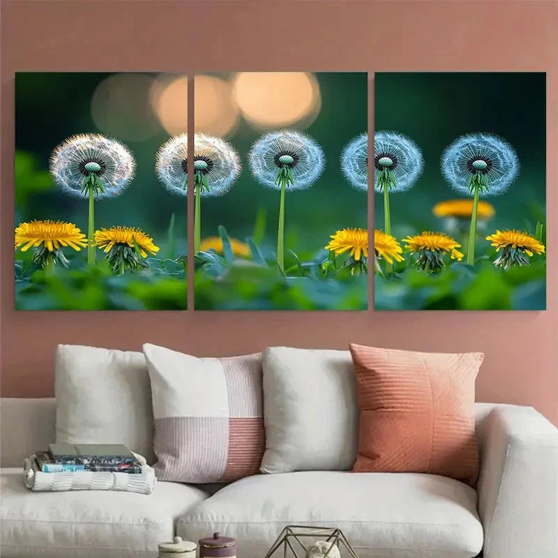 3pcs Grassy Green Meadow Dandelions Perfect Wall Art Set Canvas Framed 40x60cm - High Quality Print 100% Australian Made Wall Canvas Ready to Hang