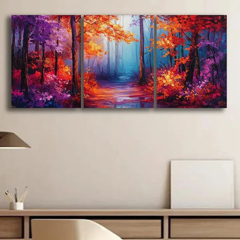 3pcs Autumn Forest Colorful Nature Perfect Wall Art Set Canvas Unframed - High Quality Print 100% Australian Made Wall Canvas