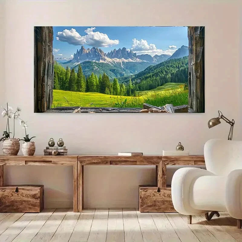 Deep Greens and Peaks wall canvas office home room framed 120x60cm