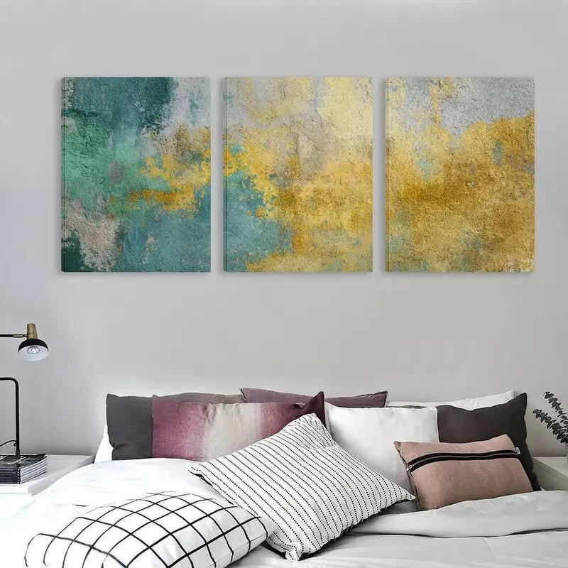 3pcs Abstract Grunge Background with a Golden Wall Art Set Canvas Framed 60x90cm - High Quality Print 100% Australian Made Wall Canvas Ready to Hang