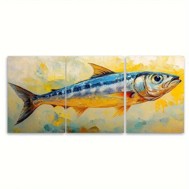 3pcs Sardine Fish Painting Animals FJ Wall Art Set Canvas Framed 50x70cm - High Quality Print 100% Australian Made Wall Canvas Ready to Hang
