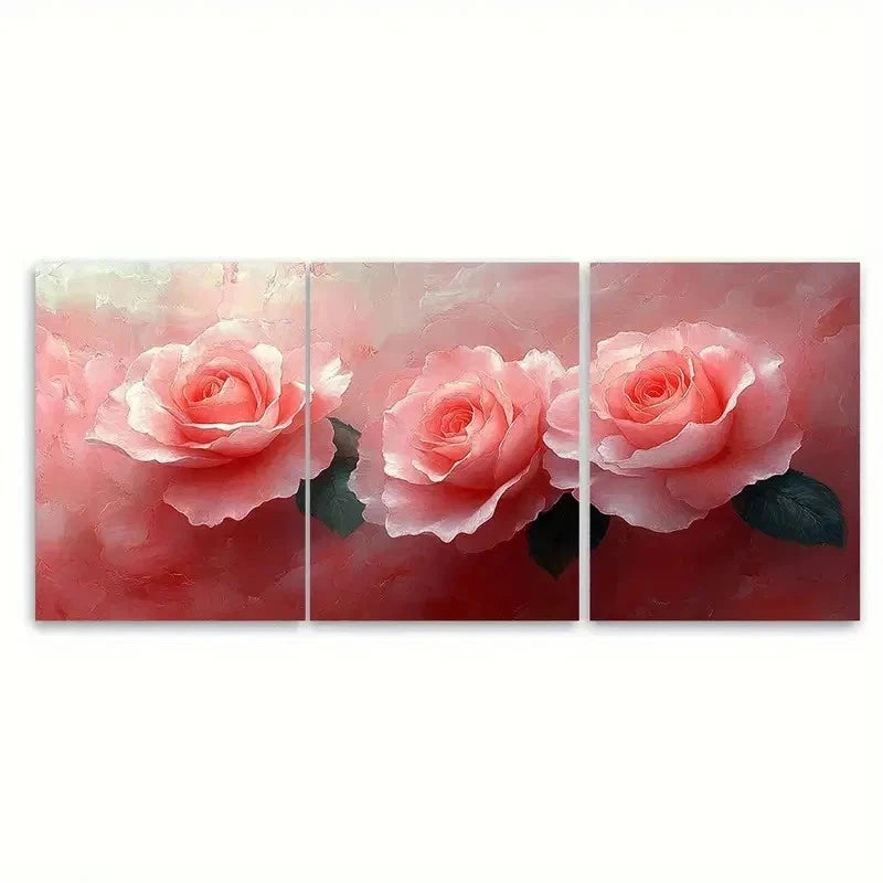 3pcs Pink Floral Illustrated Roses FG Wall Art Set Canvas Framed 50x70cm - High Quality Print 100% Australian Made Wall Canvas Ready to Hang