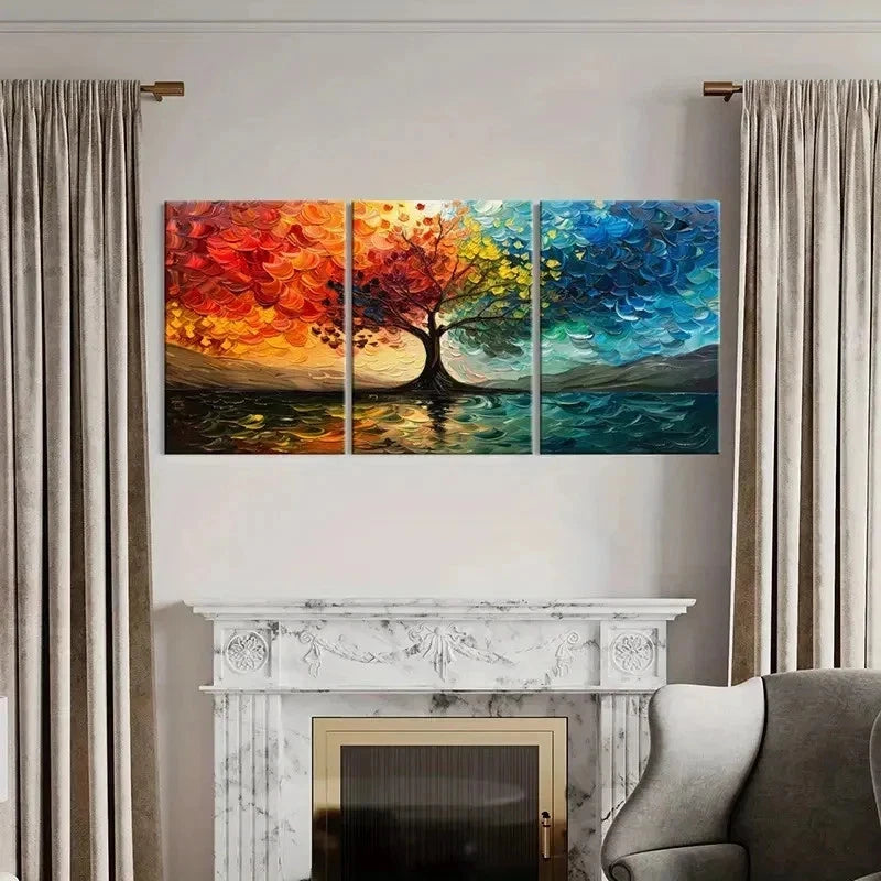3pcs Vibrant Colorful Autumn Tree Wall Art Set Canvas Framed 40x60cm - High Quality Print 100% Australian Made Wall Canvas Ready to Hang