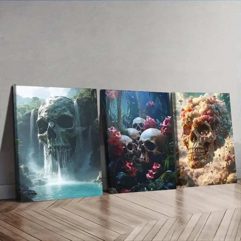 3pcs Featuring Skull Designs Decor Wall Art Set Canvas Framed 40x60cm - High Quality Print 100% Australian Made Wall Canvas Ready to Hang