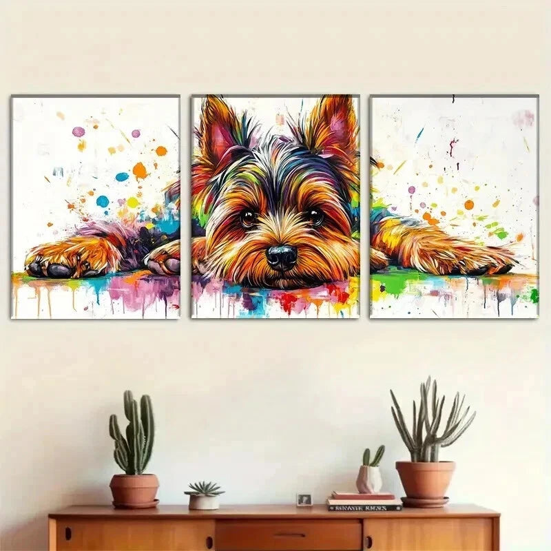 3pcs Vibrant Abstract Dog Portrait Wall Art Set Canvas Framed 40x60cm - High Quality Print 100% Australian Made Wall Canvas Ready to Hang