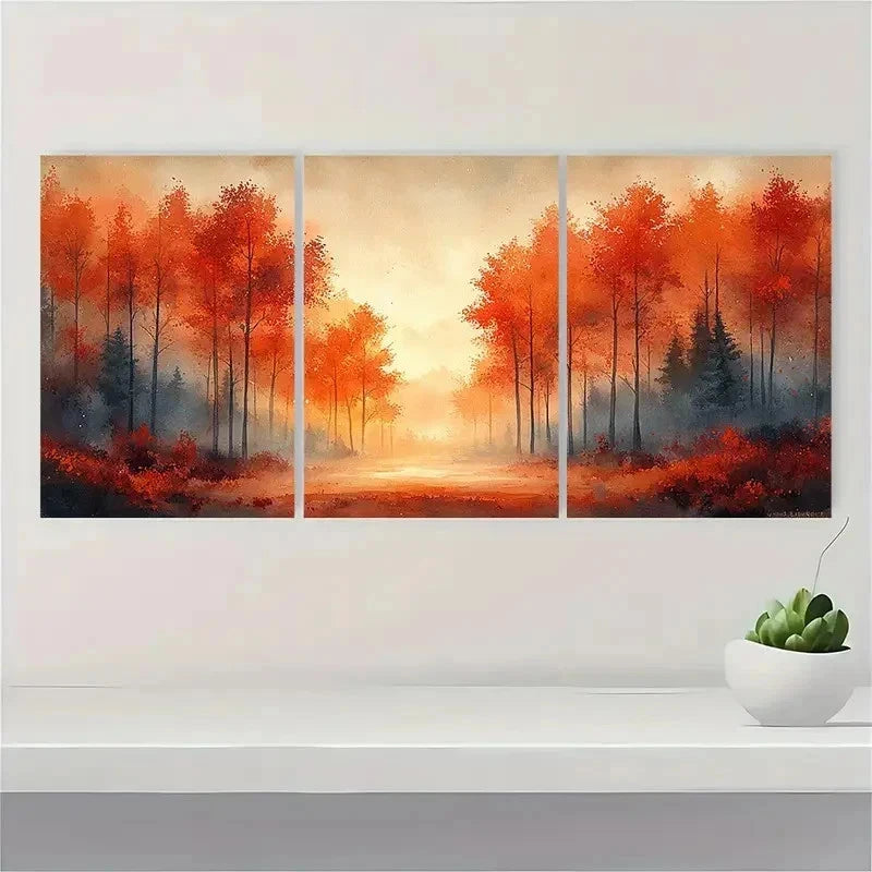 3pcs Autumn Radiance Sunlit Maple Trees Perfect Wall Art Set Canvas Framed 40x60cm - High Quality Print 100% Australian Made Wall Canvas Ready to Hang