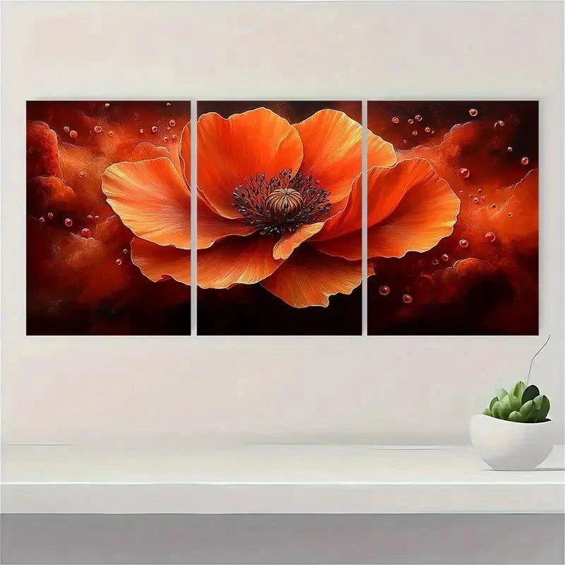3pcs Orange Poppy Flower Art I Wall Art Set Canvas Framed 50x70cm - High Quality Print 100% Australian Made Wall Canvas Ready to Hang