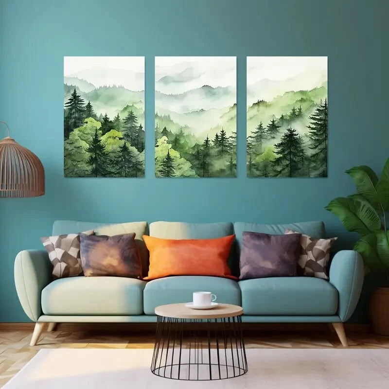 3pcs Serene Forest And Misty Hills Perfect Wall Art Set Canvas Framed 40x60cm - High Quality Print 100% Australian Made Wall Canvas Ready to Hang