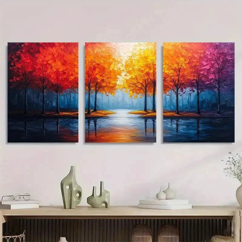 3pcs Abstract Colorful Tree Forest Perfect Wall Art Set Canvas Framed 40x60cm - High Quality Print 100% Australian Made Wall Canvas Ready to Hang