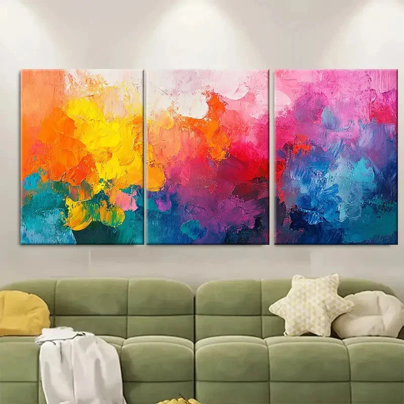 3pcs Colorful Aesthetic Abstract Painting Wall Art Set Canvas Framed 60x90cm - High Quality Print 100% Australian Made Wall Canvas Ready to Hang