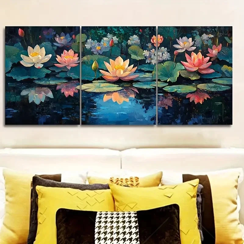 3pcs Aquatic Plants On Water Luxurious Wall Art Set Canvas Framed 40x60cm - High Quality Print 100% Australian Made Wall Canvas Ready to Hang