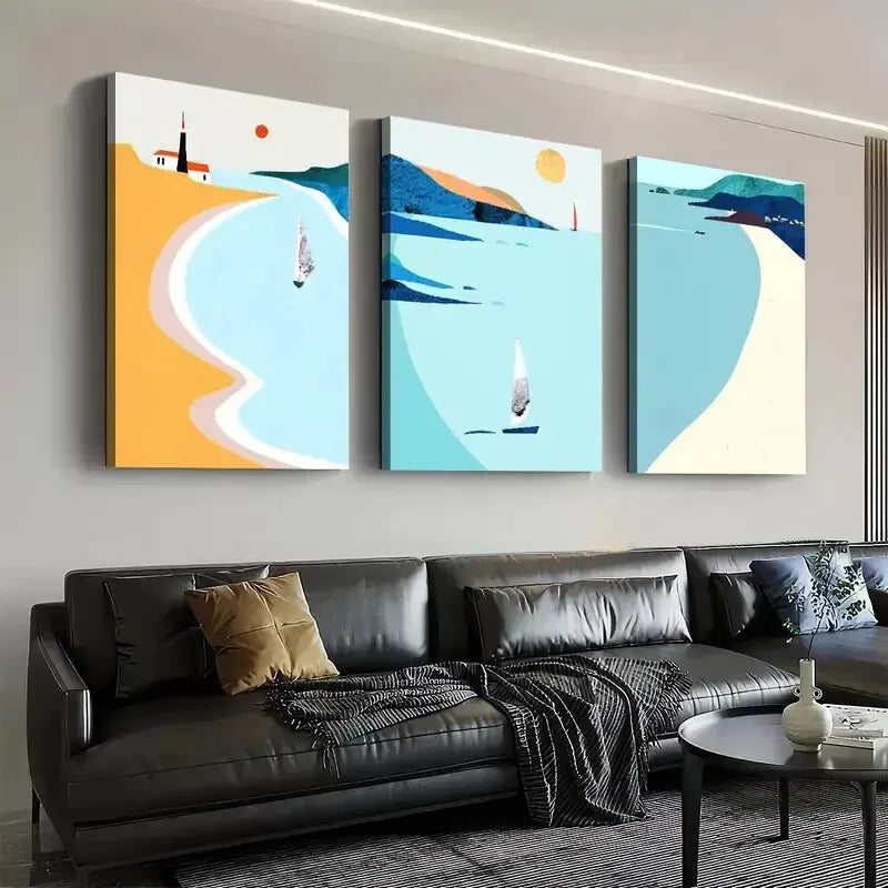 3pcs Artistic Fashion Seaside Beach Vacation Wall Art Set Canvas Framed 50x70cm - High Quality Print 100% Australian Made Wall Canvas Ready to Hang - Bella Home Decor