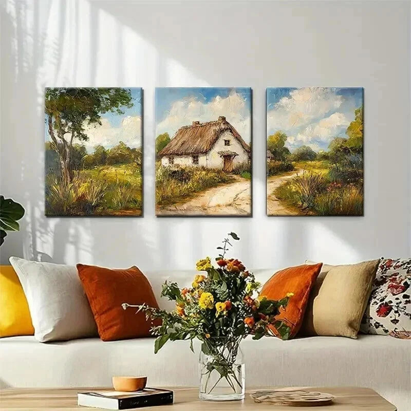 3pcs Rustic Countryside Charming Cottage Perfect Wall Art Set Canvas Framed 50x70cm - High Quality Print 100% Australian Made Wall Canvas Ready to Hang