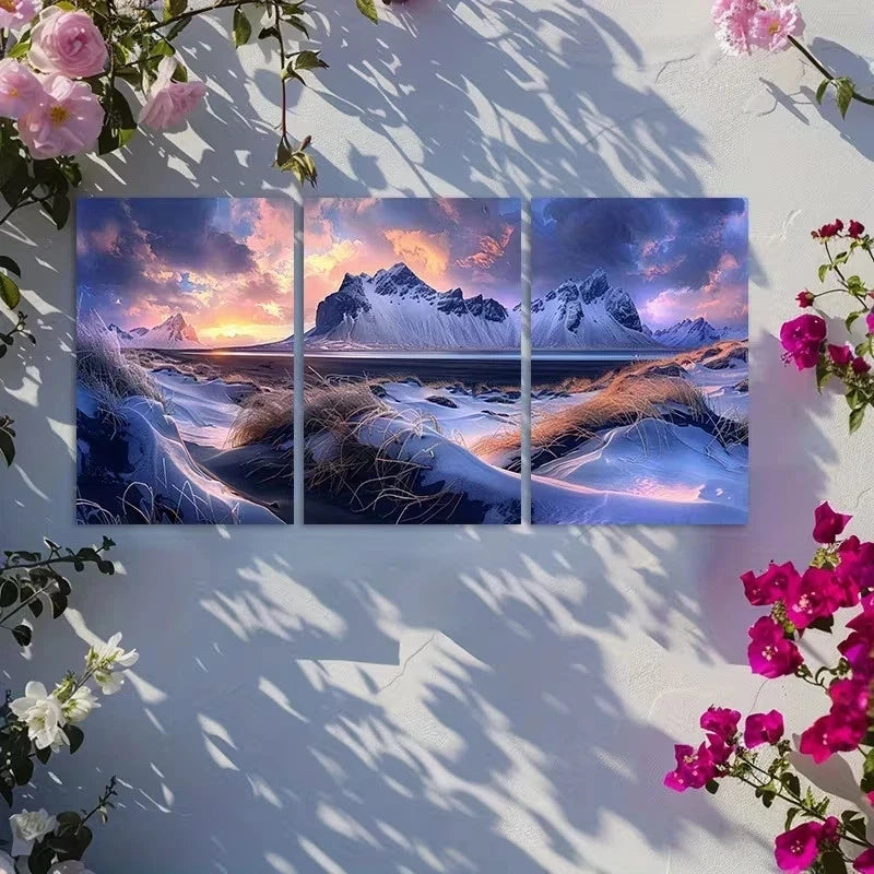 3pcs Serene Iceland Illustration Metal Print Ready to Hang Art