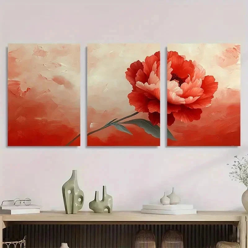 3pcs Two Toned Carnation Beige Perfect Wall Art Set Canvas Framed 50x70cm - High Quality Print 100% Australian Made Wall Canvas Ready to Hang