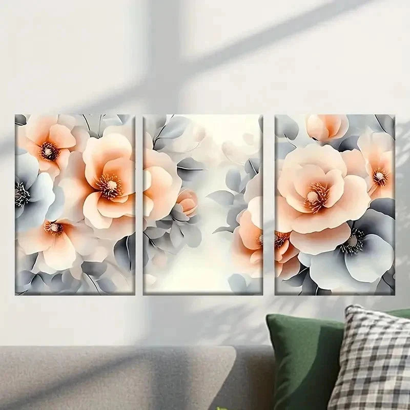 3pcs Bunch of Flowers with Leaves Retro Wall Art Set Canvas Framed 40x60cm - High Quality Print 100% Australian Made Wall Canvas Ready to Hang
