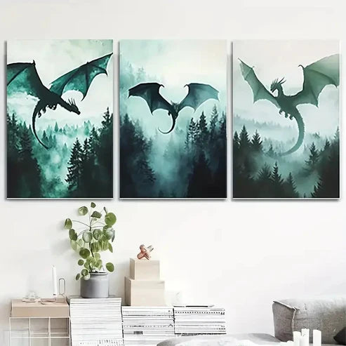 3pcs Forest & Dragon Fantasy DF Wall Art Set Canvas Unframed - High Quality Print 100% Australian Made Wall Canvas