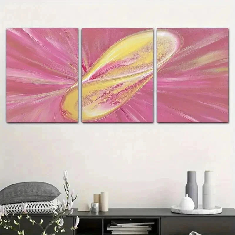 3pcs Vibrant Pink & Yellow Swirls Wall Art Set Canvas Framed 40x60cm - High Quality Print 100% Australian Made Wall Canvas Ready to Hang